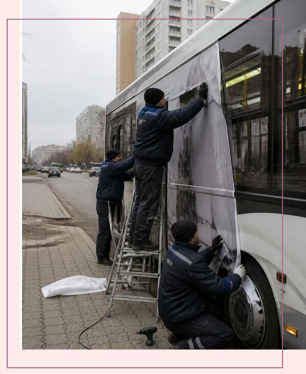 Изготовление и монтаж рекламы на автобусах в Каменке